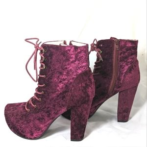 Bucco Capensis Velvet Booties in Maroon